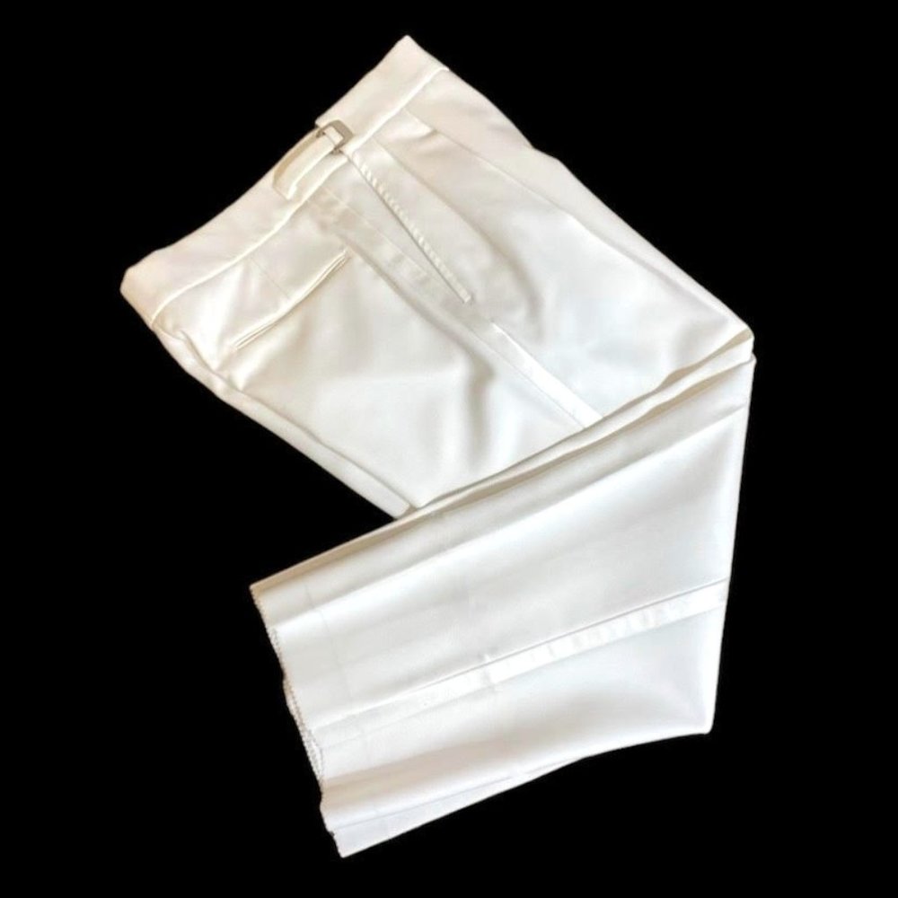 Men's White Pleated Tuxedo Pants-Adjustable Waist Easter Church Easy Care